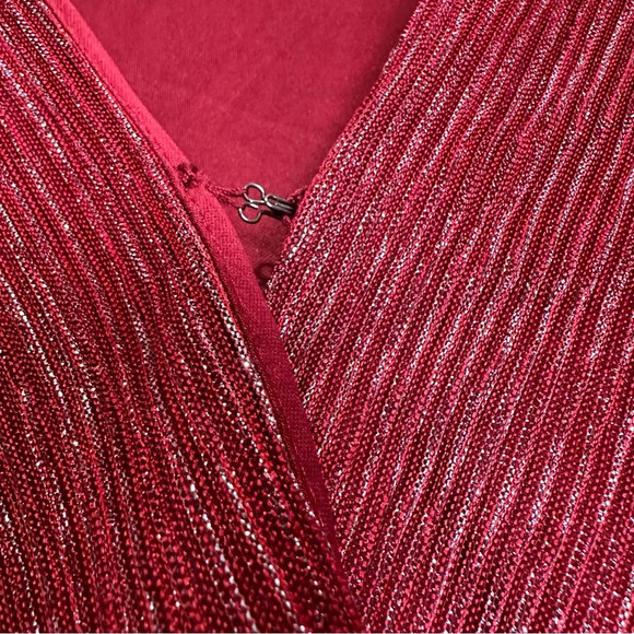 Maurices L Maroon Metallic Long Sleeve Peplum Blouse - Picture 6 of 8